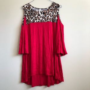 Red and cheetah print cold shoulder blouse!
